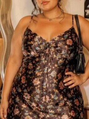 Adonna Vintage Y2K Slip Mini Dress XL Brown Floral